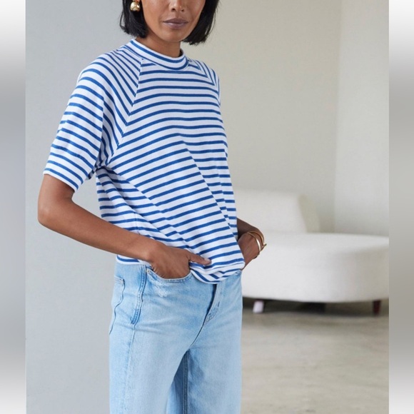 AYR The Quick Wit Weekend Jaunt Stripe Tee Shirt In Beach Glass M - Picture 4 of 7